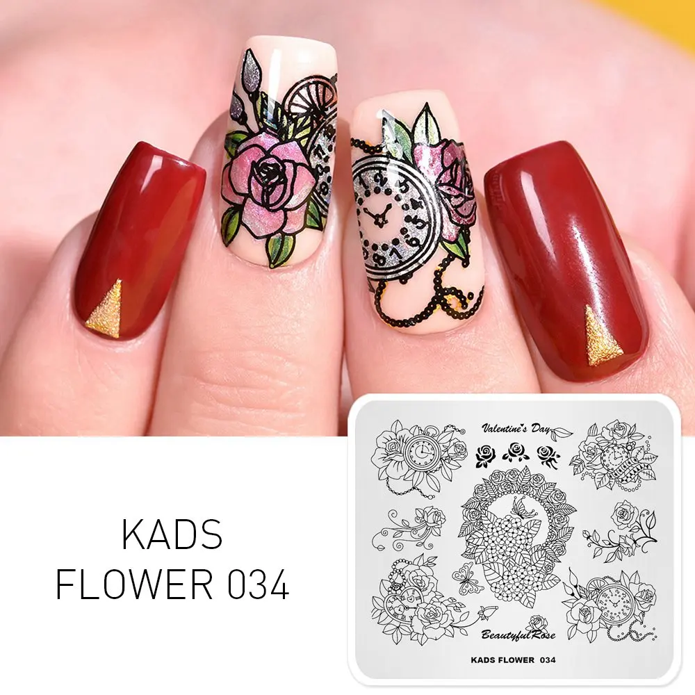 Flower 034 KADS пластины для штамповки ногтей 48 дизайнов цветок бабочка изображение дизайн ногтей штамп Шаблон трафарет для штамповки ногтей Маникюрный Инструмент - Цвет: Flower 034