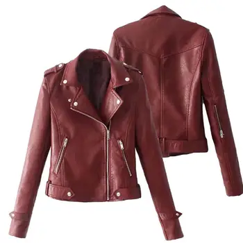 

Autumn Women Black Slim Cool Lady PU Leather Jackets Sweet Female Zipper Faux Femme Outwear Coat Plus Size Short Jacket