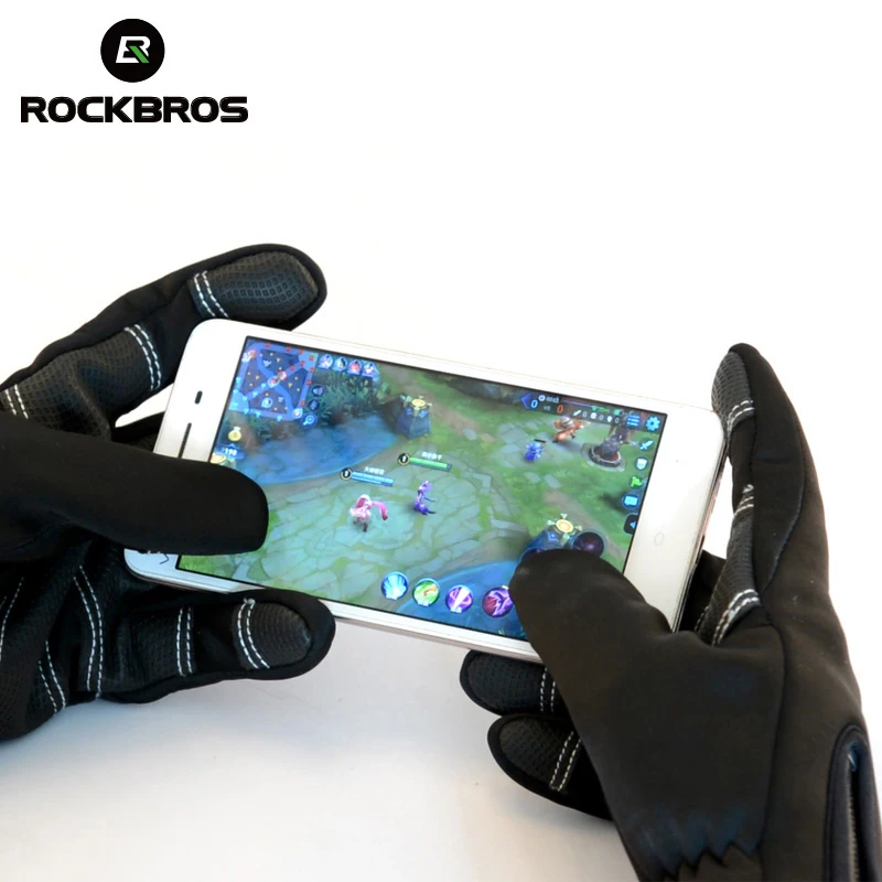 Велосипедные перчатки ROCKBROS для сенсорных экранов зимние ветрозащитные флисовые