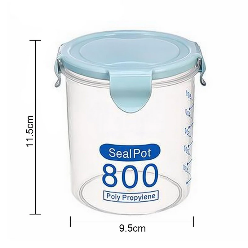 FUNIQUE рис бобы Stoarge Jar с крышкой уплотнения 4 решетки Холодильник Хранения Пищи Контейнер пластиковый кухонный ящик для хранения - Цвет: 800ml blue
