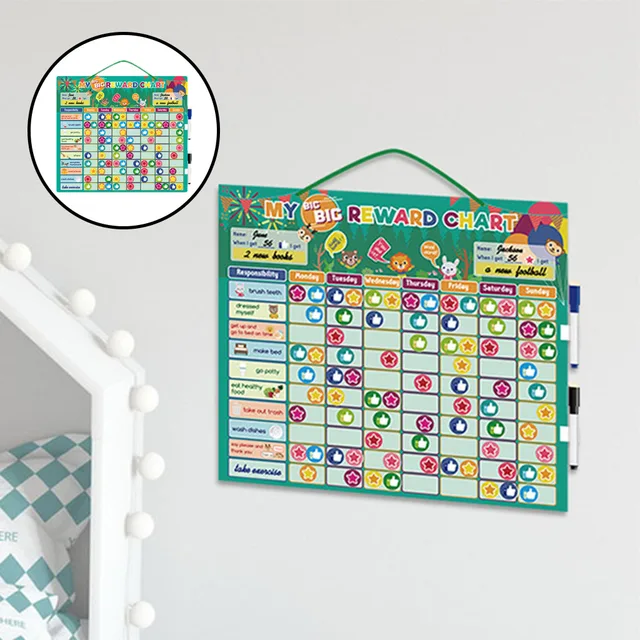Magnetic Rewards Chart Weekly Planner Behavior Responsibility Chore Wall Hanging Home 6