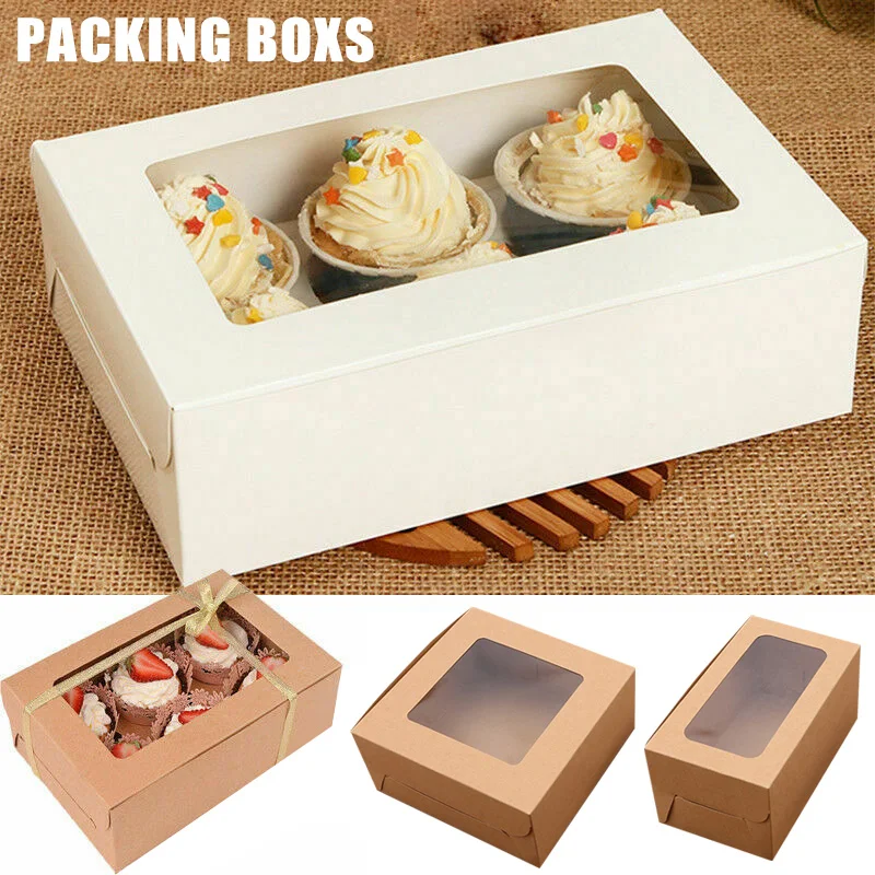 

Newly 10PCS 2/4/6 Holes Kraft Paper Cupcake Packing Box Muffin Wedding Party Case Holder Box VA88