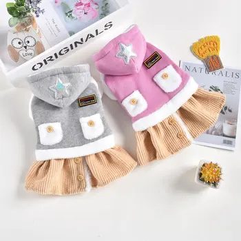 

Dog Dresses for Autumn and Winter Warm Two Feet Dog Clothes Pet Cute Princess Style Costumes for Dogs Hooded Small Dog Dress