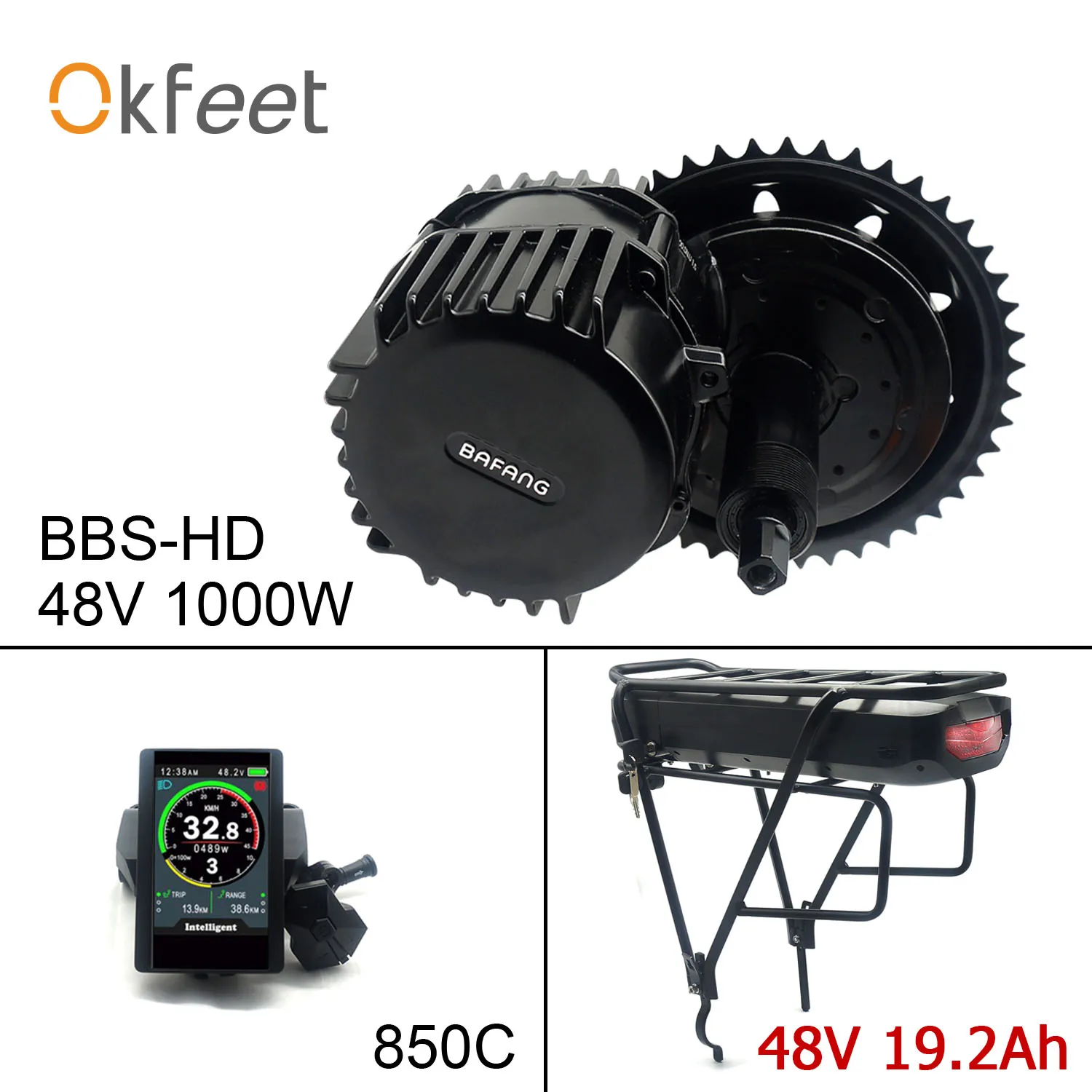 Bafang мощный 8fun 68 мм 48V 1000 Вт BBSHD мм G320 середине приводной двигатель DIY комплект для переоборудования электрического велосипеда двигателя с 19,2 Ah Батарея