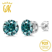 GEMSTONEKING 925 пробы серебряные серьги гвоздики синий круглый создан Муассанит 2.00ct росы для женщин ювелирные украшения