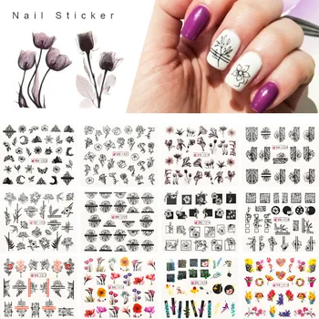 Billig 12 Blatt Schwarz Blume Slider Nagel Aufkleber Wasser Transfer Aufkleber Nagel Zubehör Sommer Salon Tipps Nail Art Dekorationen ZJT4091