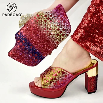 

Red Color Fashion Wedding Lady Shoes And Bag Set Latest Elegant Style Women Pumps Shoes And Bag To Match Set For Party