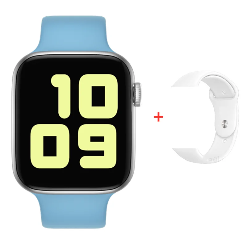 Умные часы IWO 8 PRO T5 со сменным ремешком, серия 4 iw8, умные часы, пульсометр, кровяное давление, спортивные часы для IOS, Android, PK, W34 - Цвет: silver-blueandstrap