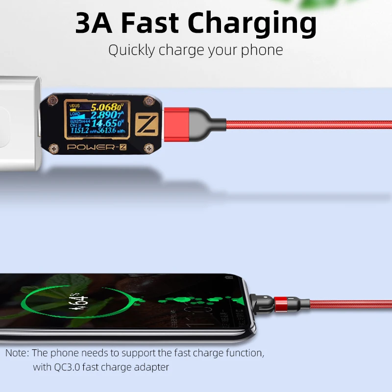 3а Быстрая зарядка Магнитный USB кабель вращение на 180 градусов Тип C магнит