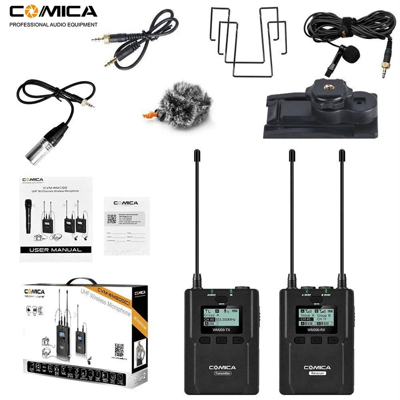 Comica CVM-WM200C 96-канальный UHF Беспроводной петличный микрофон Системы для цифровой зеркальной камеры Canon Nikon DSLR камеры, XLR Сделано в Китае видеокамеры и смартфоны