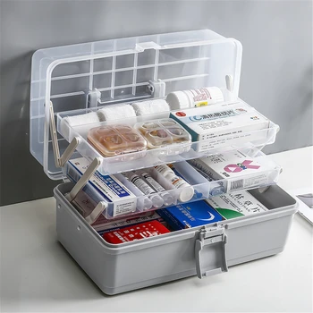 

3-Tier Plastic Medicine Box Family Emergency Kit Storage Organizer Oversize First Aid Box Empty Storage Box with Handle