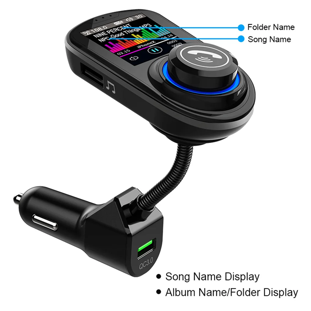 Автомобильный беспроводной fm-передатчик 1,8 дюймов HD цветной экран Hands-free Bluetooth 5,0 MP3-плеер для зарядки телефона