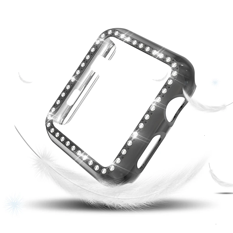 Черный Чехол со стразами для apple watch Series 5 44 мм, защитная крышка 40 мм iWatch 4 экрана, чехол для apple Watch 3 42 мм, чехол 38 мм - Цвет: Черный