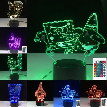 

USB Battery Powered Spongebob SquarePants Patrick Star 3D Led Night Light Baby Kid Bedroom Bedside Lamp Gift for Xmas Lights