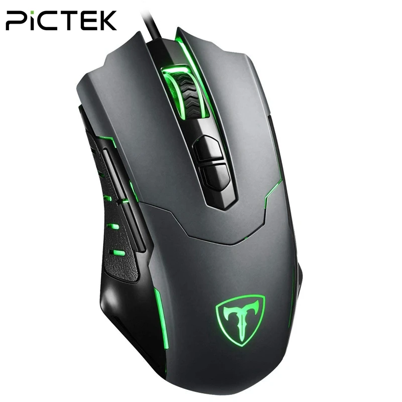 PICTEK PC034 Wired Gaming Mouse 5 Levels DPI Adjustable Best PC Gaming Mouse Ergonomic Mouse With Breathing Backlight 7 Button