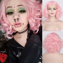 Розовый неоновый желтый высокая термостойкая ручная работа Косплей маскарадные вечерние синтетический парик на кружеве для женщин подарок