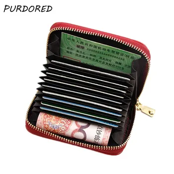 

PURDORED 1 Pc Women Solid Card Holder PU Leather Female Business Card Case Wallet Zipper ID Card Bag Femme Carteira Mujer