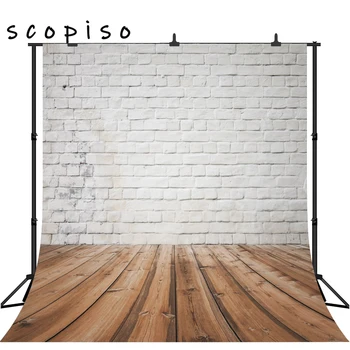 

Scopiso White Brick Wall Wooden Floor Booth Party Photography Backdrop Photo Background Studio Prop