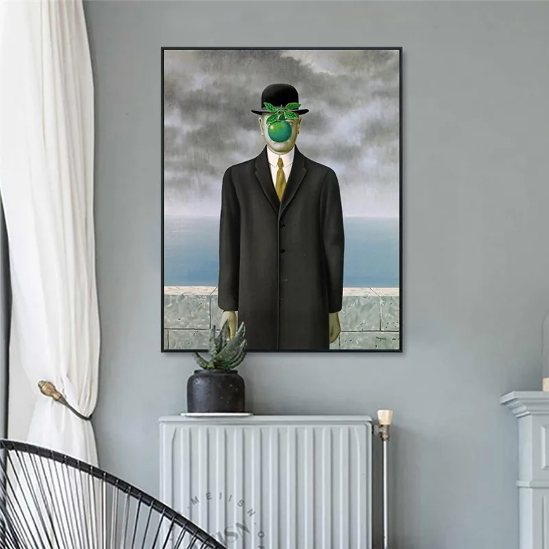 

The Son of Man By Rene Magritte Art Wall Painting Prints and Posters Canvas Pictures For Living Room Cuadros Art Picture