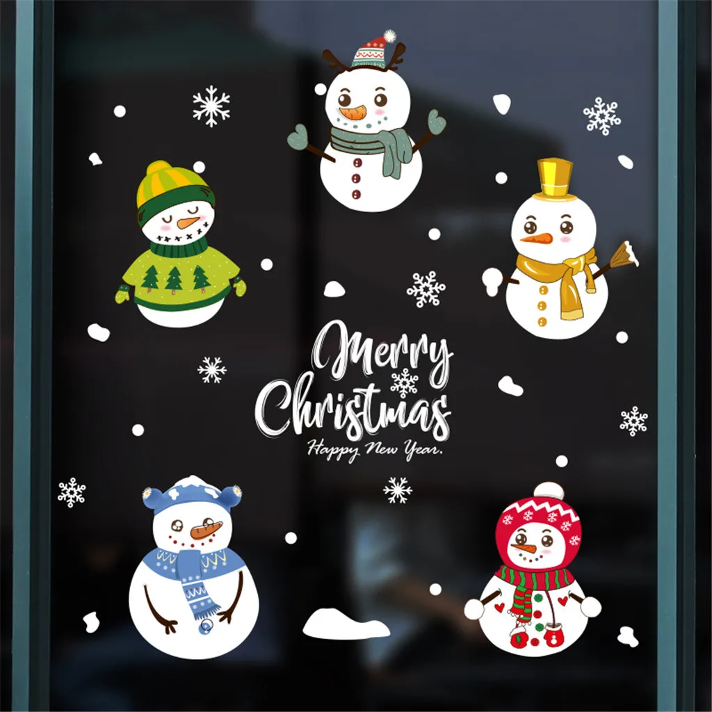 2020 Merry Christmas Wall Stickers Window Glass Festival Decals Santa Elk Snowman Murals New Year Decorations Oct | Дом и сад