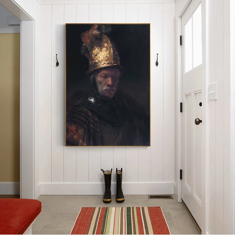 Citon Холст Картина маслом Rembrandt Man человек с золотым шлемом Poster художественный