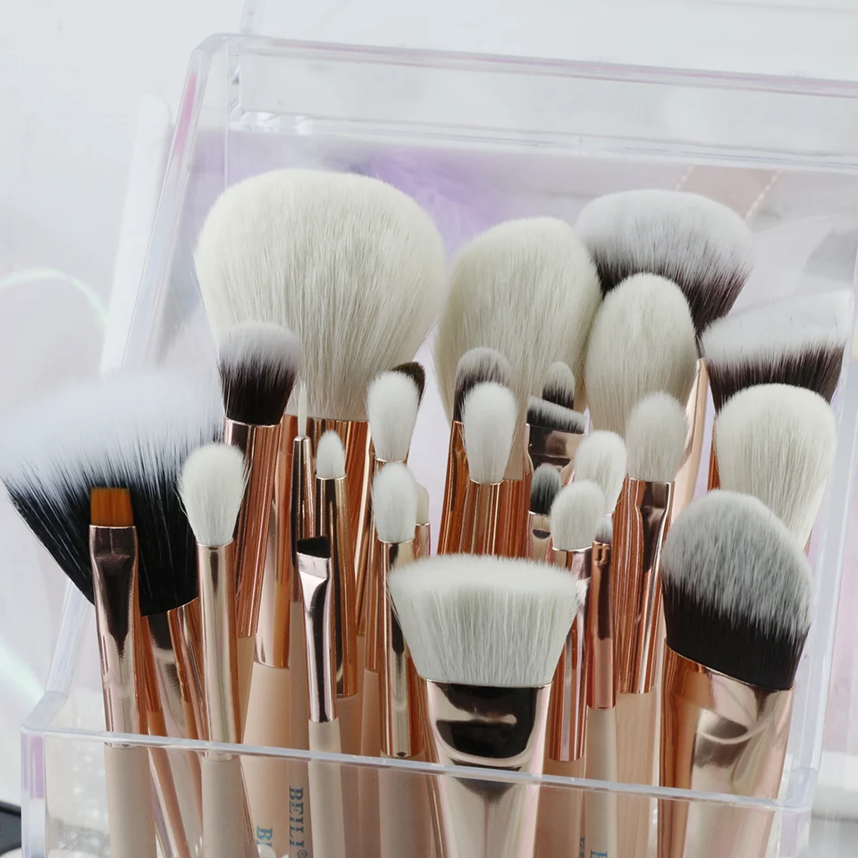 BEILI pink 28шт кисти для макияжа козий порошок пудра консилер тени для век pro набор кистей для макияжа