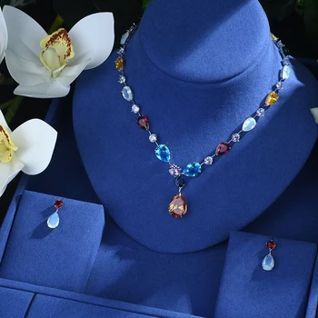 

Be 8 Trendy Jewelry Design Romantic MultiColor Water Drop AAA Cubic Crystal Wedding Jewelry Sets for Brides Jewelry Gift S478