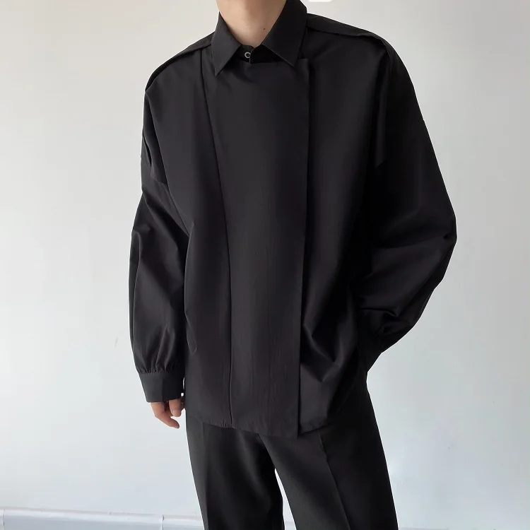 Men Folded Long Sleeve Niche Fashion Long Sleeve Loose Casual Shirts Men's Korean Japanese Harajuku Streetwear Shirt Tops Male