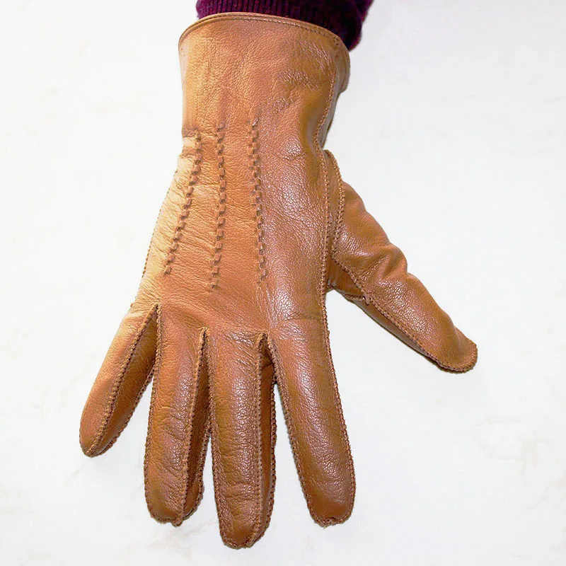 Перчатки из овчины мужские осенние и зимние плюс бархатные теплые кожаные перчатки цвета шампанского