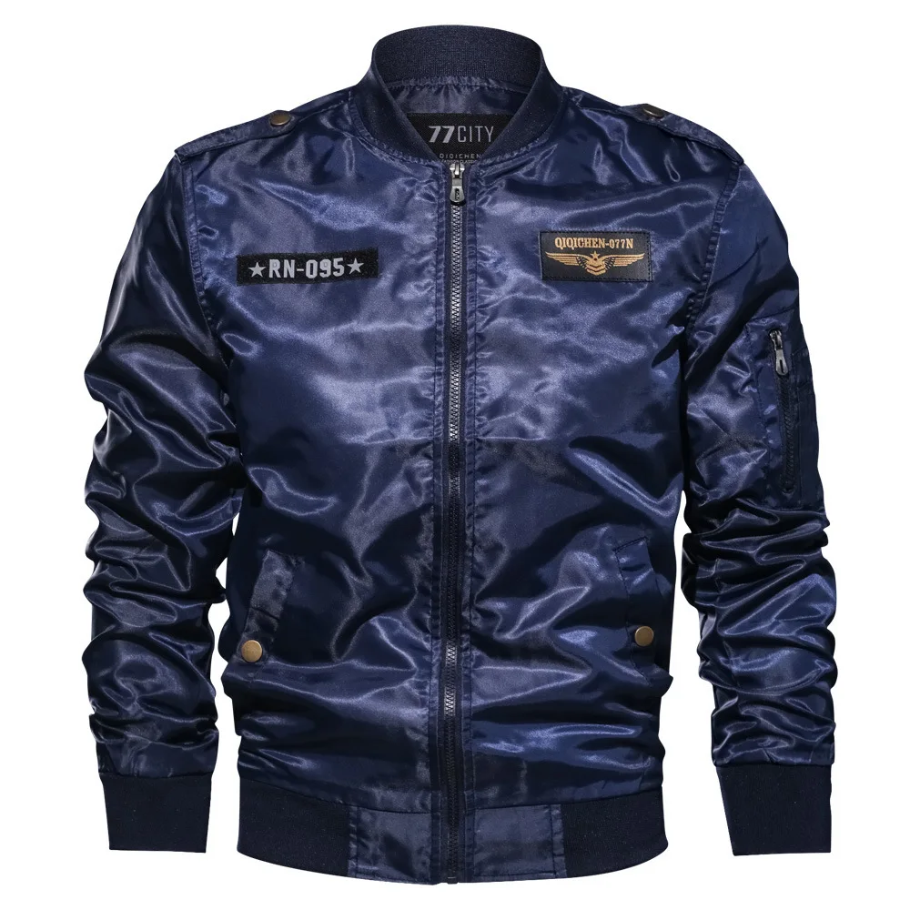 

Men Casual Solid Zipper Pilot Jacket Baseball Thin Stand Collar Male Coats Men Slim-Fit Military Bomber Jackets Spring Autumn
