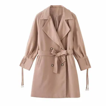 

Vogue Thin Casual Japan Style Designer Women Spring Trench Coat Nice Korean European Windbreaker Sashes Solid Autum Streetwear
