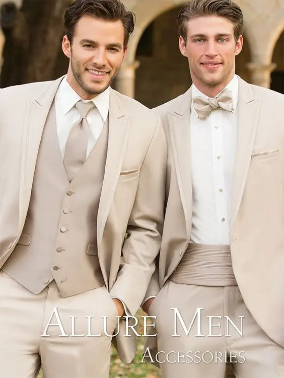 

Beige Wedding Suits for Men Groomsmen Jacket Slim Fit 3 Piece Groom Tuxedos Custom Suit Prom Blazer Jacket+Vest+Pants