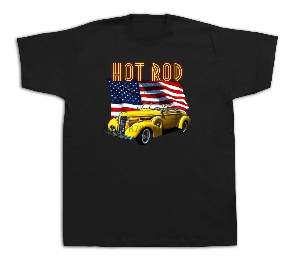 2019 грубые футболка с круглым воротом 1930 желтый гриль фар под старину Muscle Car Hot Rod