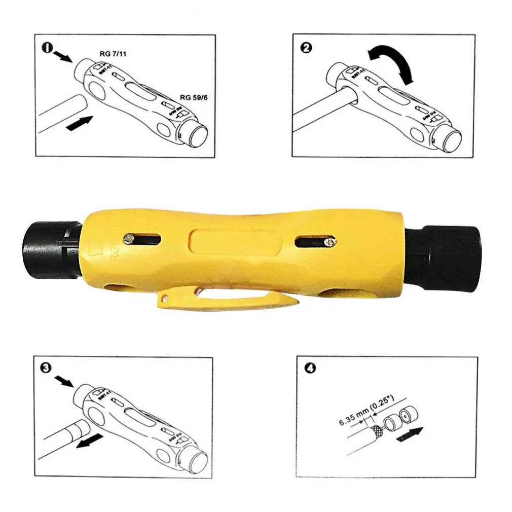 Yellow Professional Industry Stripping Tools Multi-functional Coaxial Cable Television Cable Stripper Tool Steel Yellow Professional Industry Stripping Tools Multi-functional Coaxial Cable Television Cable Stripper Tool Steel