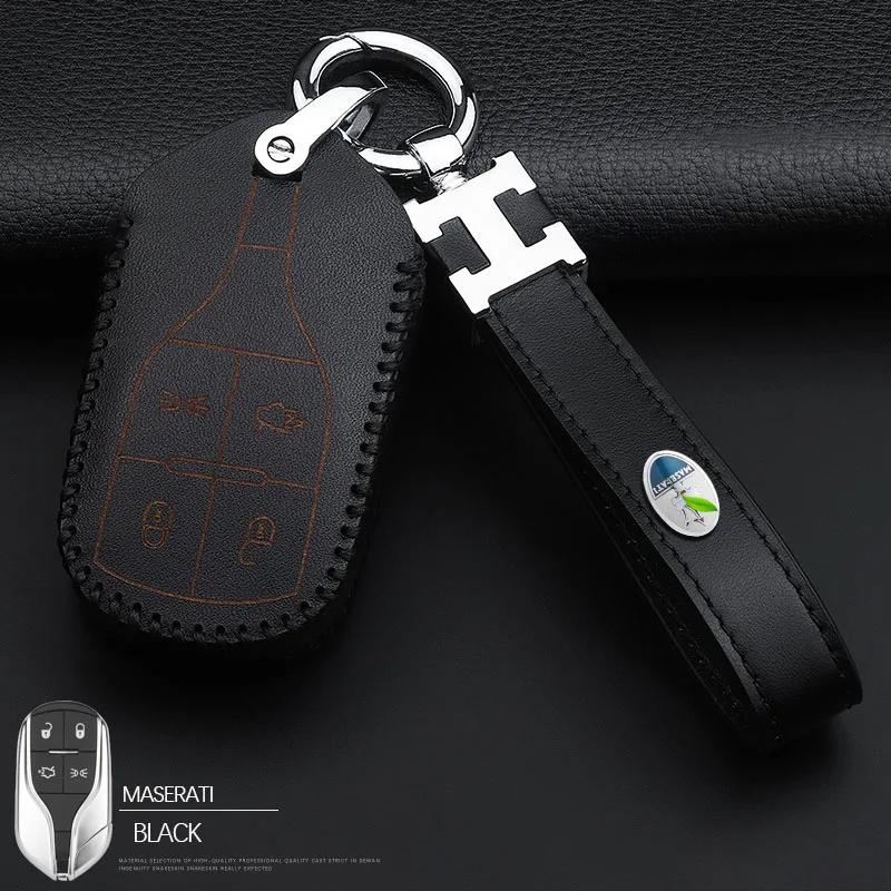 Чехол для ключей Maserati кожаный чехол Levante Ghibli President GT чехол для ключей GC кожаный чехол для ключей кольцо - Название цвета: Черный