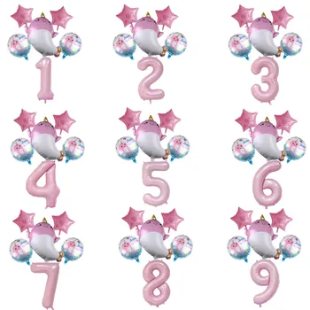 

6pcs Pink Blue Lovely Foil Unicorn Whale Balloons Pearly Number Balloon Children Birthday Party Decorations Baby shower Globos