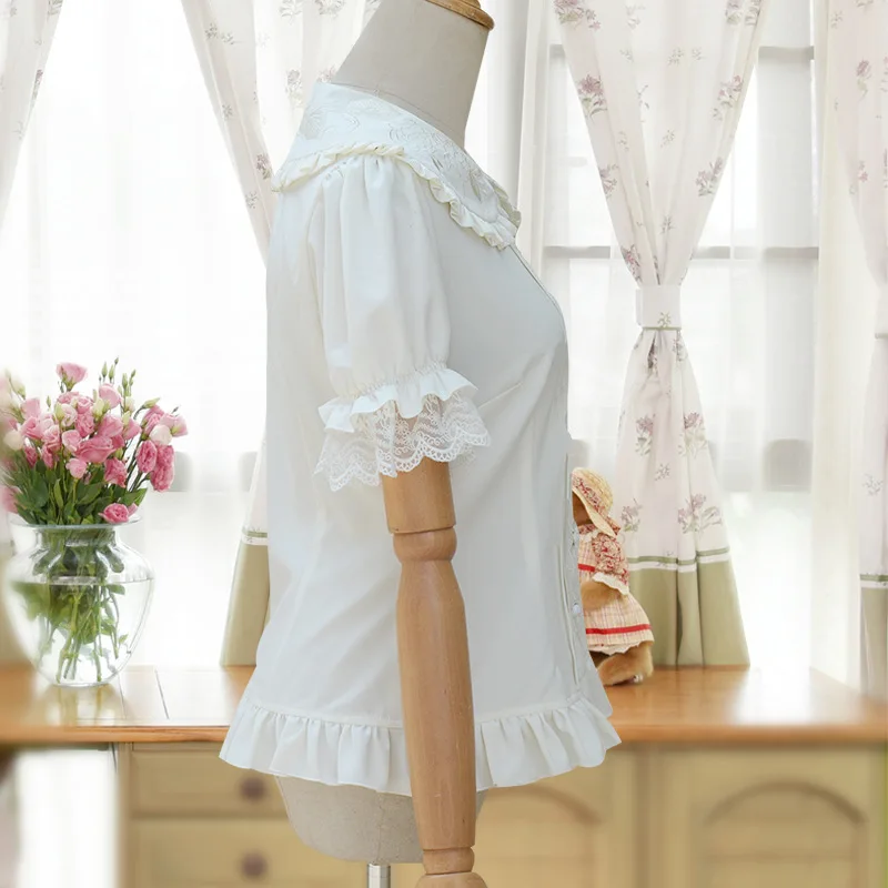 Милая рубашка принцессы в стиле Лолиты; сезон осень-зима; летние рубашки с короткими рукавами; Мягкая Повседневная рубашка с рукавами-пузырьками для девочек; HWK068