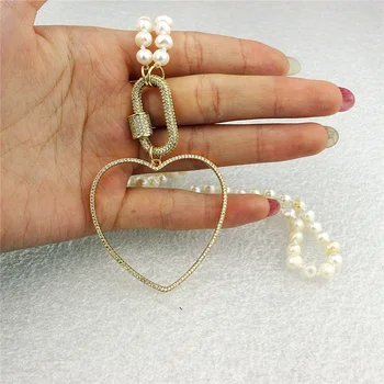 

25inch 2pcs/lot Fashion pearl necklace,heart/oval shape clasp component,pearl with cubic zircon charm necklace jewelry