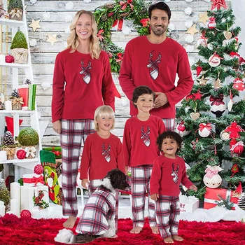 

Parent-Child Plaid Nightclothes Christmas Family Matching Outfits Pajamas Deer Plaids Printed Christmas Pajamas 2PCS Set