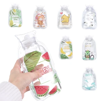 

Cute Mini Transparent PVC Hot Water Bottles Hand Warmer Bag Water Injection Warm Belly Treasure Cartoon Warming Product