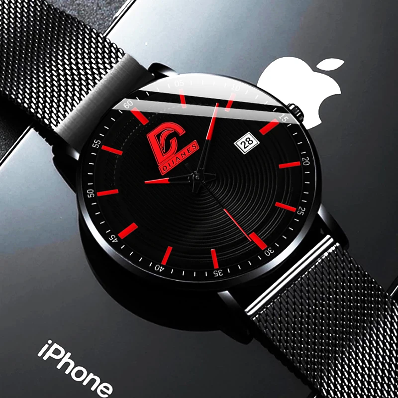 2023 Fashion Mens Minimalist Watches Ultra Thin Magnet Buckle Watch Men Business Stainless Steel Mesh Belt Quartz Wristwatch