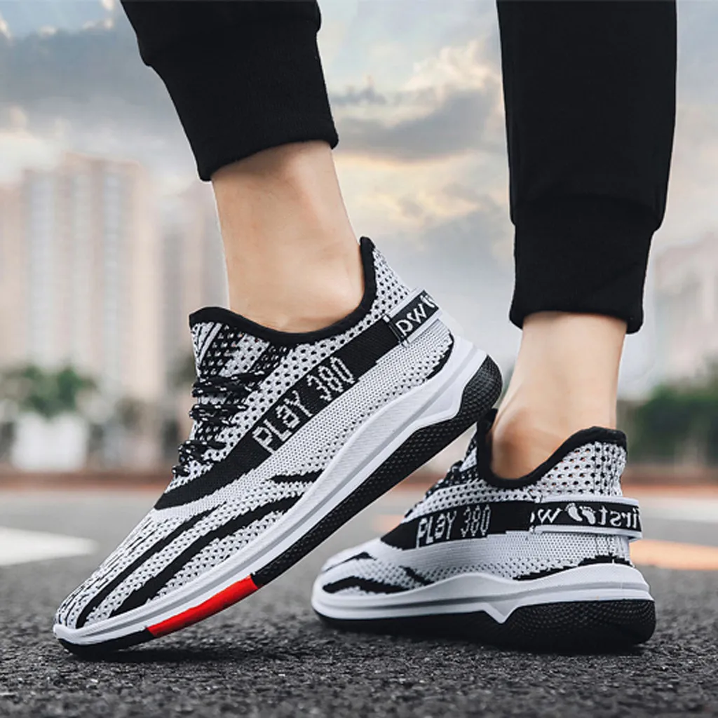 

2019 New Style Fashion Men's Lace Up Sports Running Casual Breathable Sneakers Solid Shoes dropshipping
