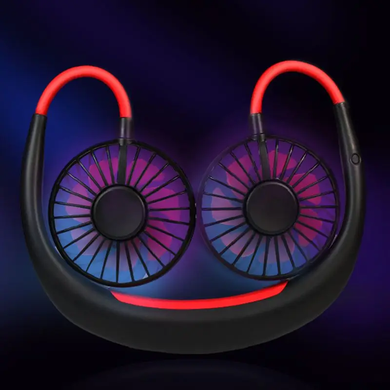 

Portable Hand Free Hanging Neck Fan USB Battery Rechargeable Cooling Fan 4 Speed Adjustable with Colorful Gradient Light