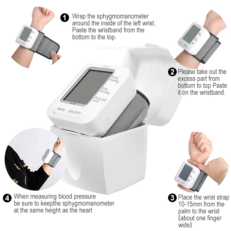 cofoe English Voice Wrist Blood Pressure monitor Automatic Digital Cuff Wrist Sphygmomanometer Portable LCD Digital Household