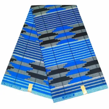 

Beautiful Blue Stripes African Wax Kente Fabrics 6yards Ankara African Wax Prints 100% Polyester for Dress S601-10