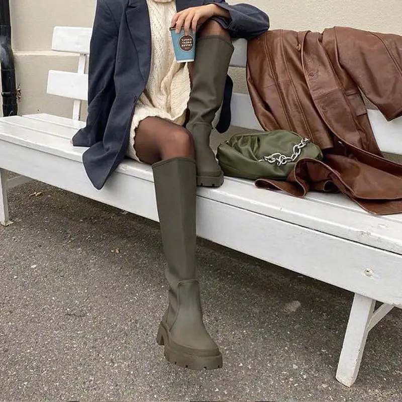 Thicken Boots Knee-high Punk Style Autumn Winter High Heels for Women Fashion Shoes 2022 Booties Botas Mujer | Обувь