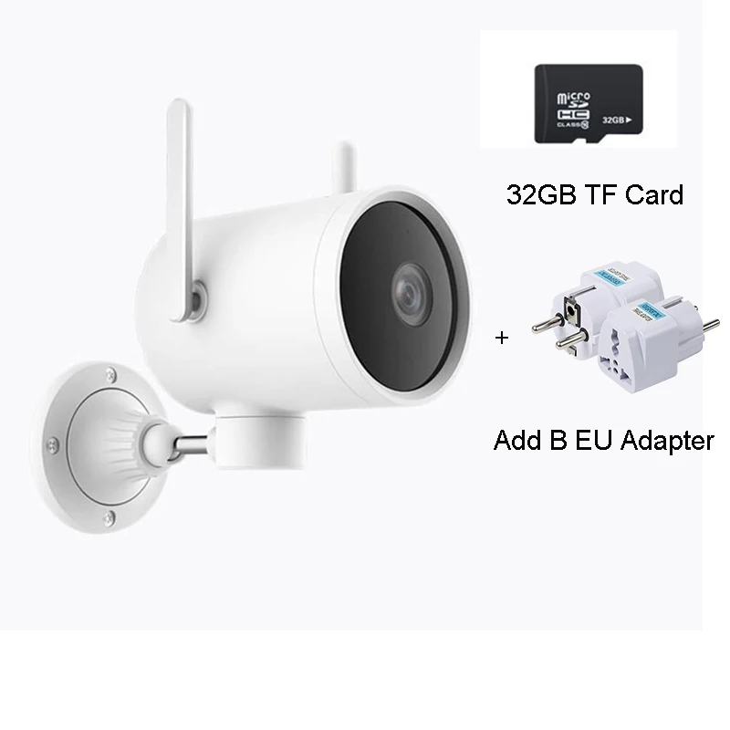 B EU Plug 32GB SD Xiaomi IP уличная камера Smart HD Wifi Cam 1080P PTZ веб-камера IP66 AI H.265 ночное видение двойная антенна сигнал Mihome APP - Цветной: B EU Plug 32GB SD