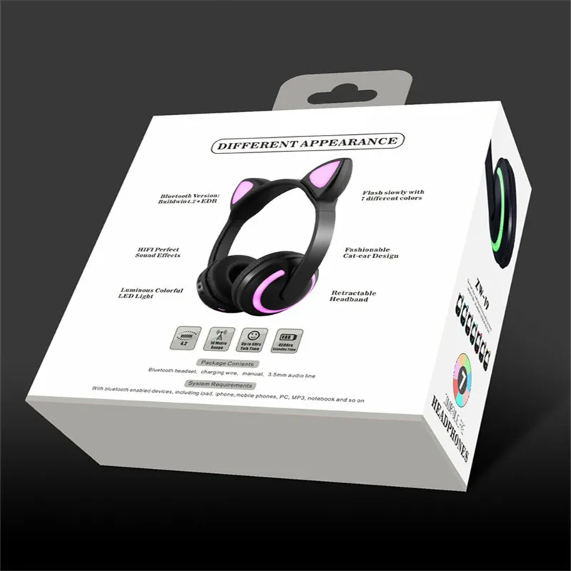 Кошачьи ушки, семицветная светящаяся стереогарнитура, bluetooth-гарнитура для iphone, для планшета, для huawei, для samsung, для xiaomi, для ПК