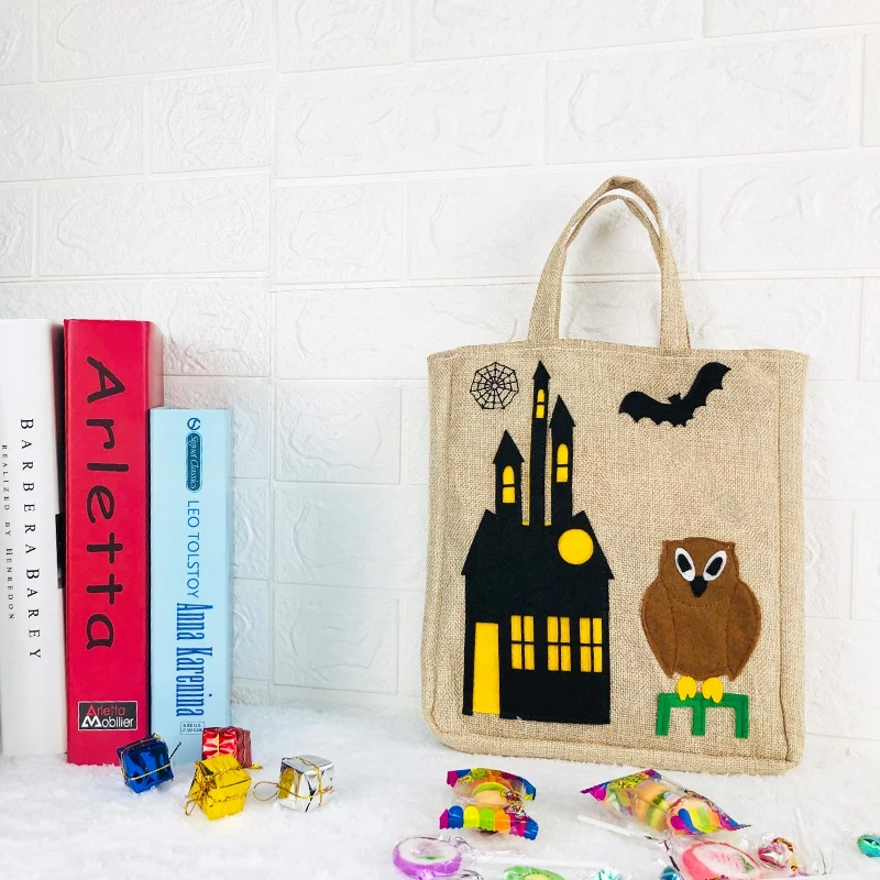 

Cute Halloween Gift Bag Trick Or Treat Candy Tote Bag Burlap Pouch For Halloween Party Supplies Emballage Cadeau Party Tote Bags