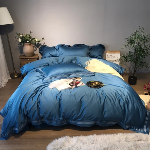 Jin - lake blue Топ Класс вышивка Однотонная одежда 100S 500TC просторные постельное белье набор роскошный хлопок роскошные постельные принадлежности в два раза пряжа - Цвет: Jin - lake blue